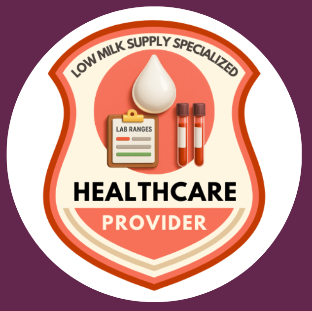 Badge showing completion of advanced low milk supply training for lactation consultants